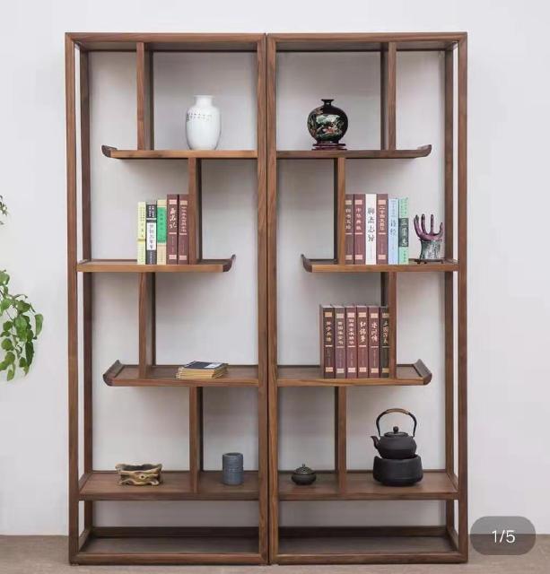 茶幾-博古架老榆木書架擺件隔斷