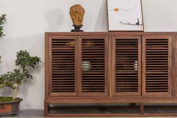 禪意新中式黑胡桃電視柜餐邊柜老榆木矮柜玄關柜免漆茶葉柜實木